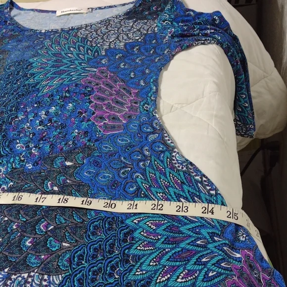 Beautiful peacock feathers tunic top/dress, sz med - Picture 11 of 16